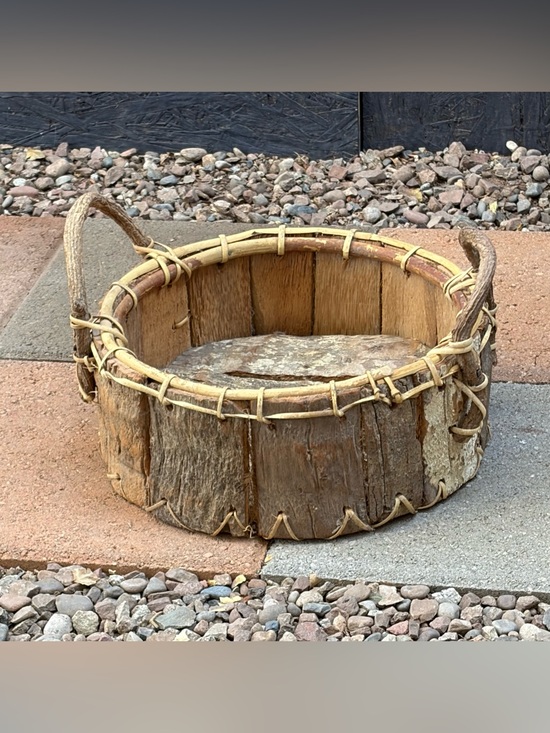 Other - Primitive Wood & Bark Handmade Rustic Round Gathering Basket Vintage VTG Country